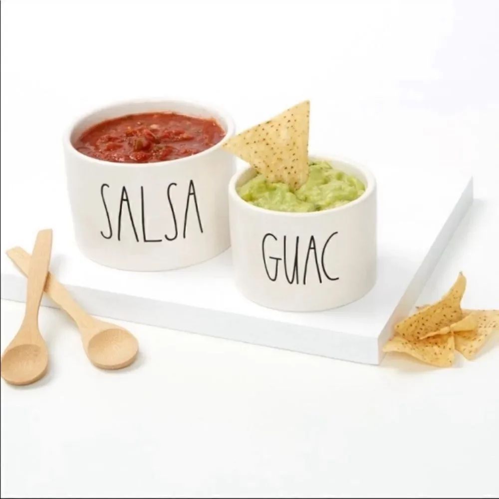 RAE DUNN ARTISAN GUAC + SALSA SET WITH 2 BAMBOO SPOONS NWT